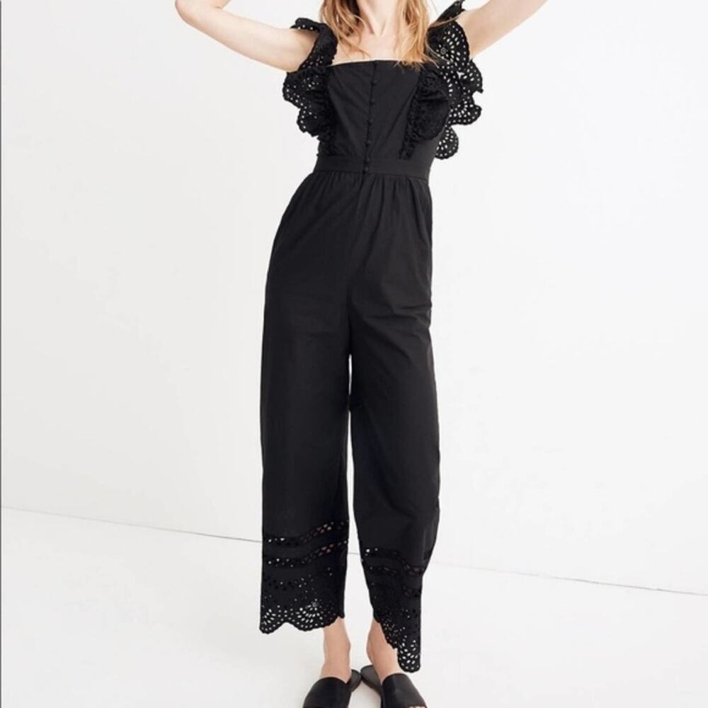 Madewell black Eyelet Frilled-Strap‎ and hem Jumpsuit size 4 small